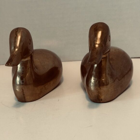 VTG Solid Brass Duck Decoy Pair 9" x 4" Figurine Bookend Paperweight Bird - Picture 4 of 16